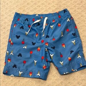 Hanna Andersson Blue and Red Swim Trunks with Mickey Pattern